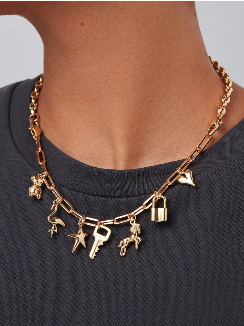 New Jenny Bird Gold Charm Necklace with Mixed Pendant Charms